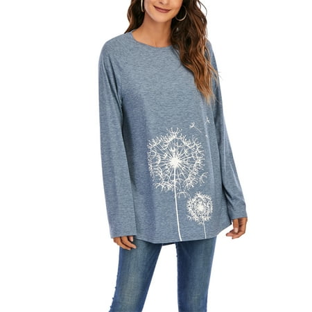

Women Casual Sleepshirt Long Sleeve Dandelion Long Tunic Tops Sleepwear Nightwear Pajamas Blouse