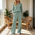 thumbnail image 2 of Womens 2 Piece Lounge Sets Daily Work Wear Fashion Solid-Color Long Sleeve Turndown Collar Top Elastic Waist Pants Sets, 2 of 8