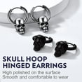 thumbnail image 2 of Bandmax Stainless Steel Unisex Skull Huggie Earrings Retro Vintage Skull Head Hinged Hoop Earrings Gothic Skeleton Ear Jewelry for Halloween, 2 of 7
