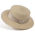 thumbnail image 4 of Cutuoiiu Sun Hat for Women Flat Top Straw Hat Satin Band Wide Brim Lightweight Summer Holiday Hat for Beach Outdoor Travel, 4 of 6