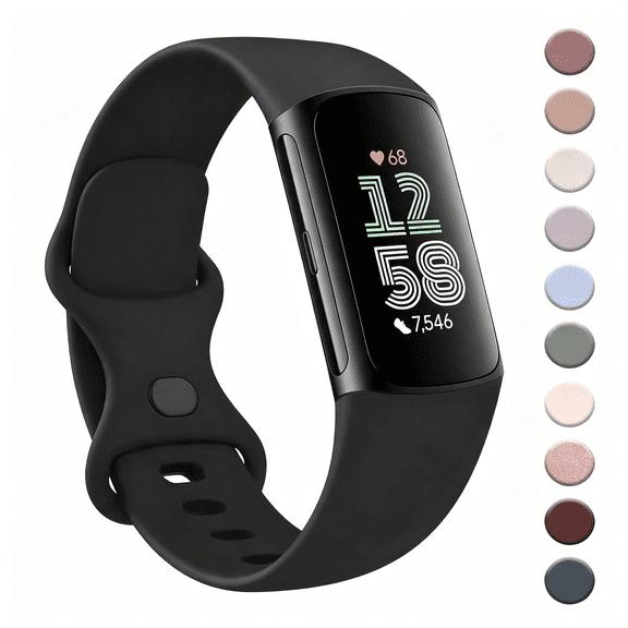 DESIGNICE Sport Band Compatible with Charge 6 Bands Charge 5 Bands Women Men,Classic Soft Replacement Straps Wristbands for Charge 6/5 Advanced Fitness&Health Tracker(Black,Large)