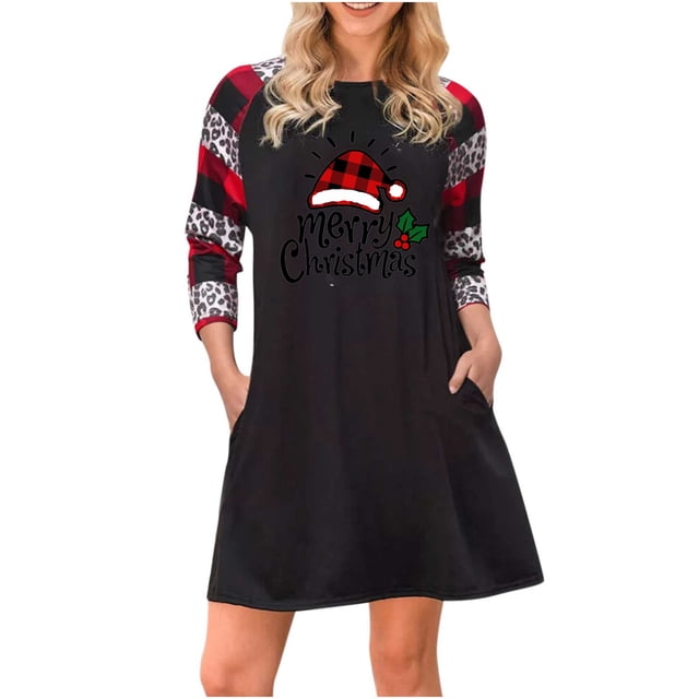 Robes d'Été en Liquidation pour Femmes 2023 Robe à Manches Longues Imprimée Numérique Col Rond Ajustement Midi et Évasée Mode Tendance Élégante Fête Boîte de Nuit Vacances Retour à la Maison Robe Fluide Ourlet Froncé