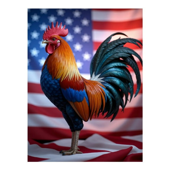 Diamond Art Kit for Adults, Rooster With Vibrant Plumage Flag Background Diamond Painting for Adults Beginners, 5D DIY Diamond Art Painting Kits, Colorful Diamond Painting Craft for Home Decor 12x16