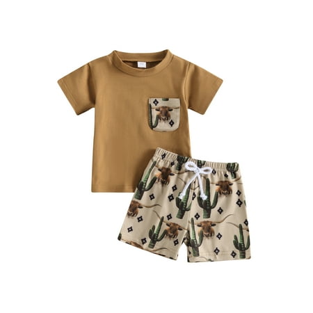 

Bagilaanoe 2pcs Toddler Baby Boy Short Pants Set Short Sleeve Print T-Shirt Tops + Shorts 6M 12M 18M 24M 3T Kids Casual Summer Outfits