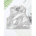 thumbnail image 3 of Nyeemya Kids Girls Shiny Metallic Vest Sleeveless Turtleneck Crop Top Gymnastic Cropped Shirts Ballet Dance Tops Silver 6, 3 of 7