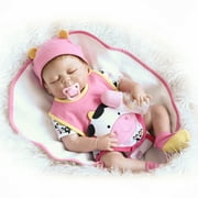 22inch 55cm Baby Doll Girl Full Silicone Sleeping Doll Baby Bath Toy With Clothes Lifelike Cute Gifts Toy Pink Cow