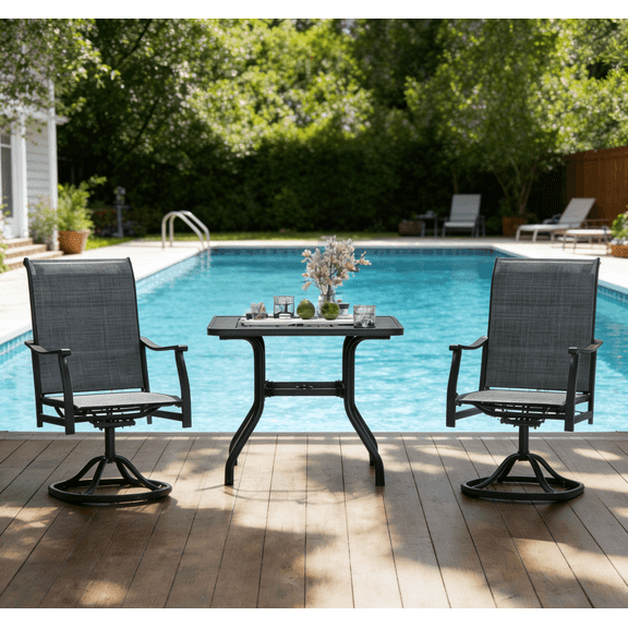 Outdoor Swivel Chairs Set of 2, All-Weather High Back Patio Furniture Chairs with Textilene Padded,360°Swivel Patio Chairs Set Perfect for Lawn, Porch,Garden,Balcony