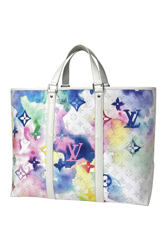 Pre-Owned Louis Vuitton Weekend Tote GM Handbag, Bag, Monogram Watercolor Multicolor White...