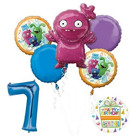 Ugly Dolls 7th Birthday Party Supplies 34" Blue Number 7 Balloon Bouquet Decorations