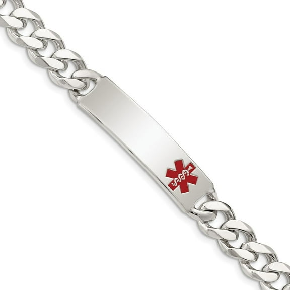 Auriga Fine Jewelry 925 Sterling Silver Curb Link Id Bracelet 7.5 inch for Women (L- 7.5inch, W- 10mm)