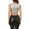 thumbnail image 3 of MODA NOVA Junior's U Neck Sleeveless Party Shiny Metallic Crop Top Silver Gray 2XL, 3 of 6