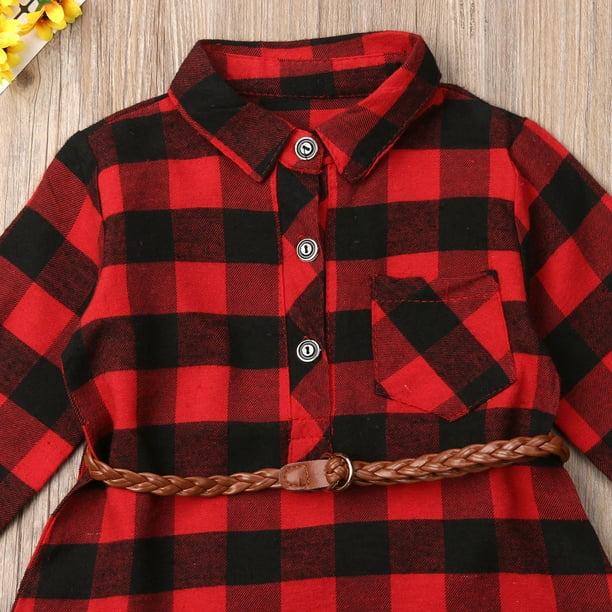 Kids Little Girls Long Sleeve Button Down Plaid Flannel Dress