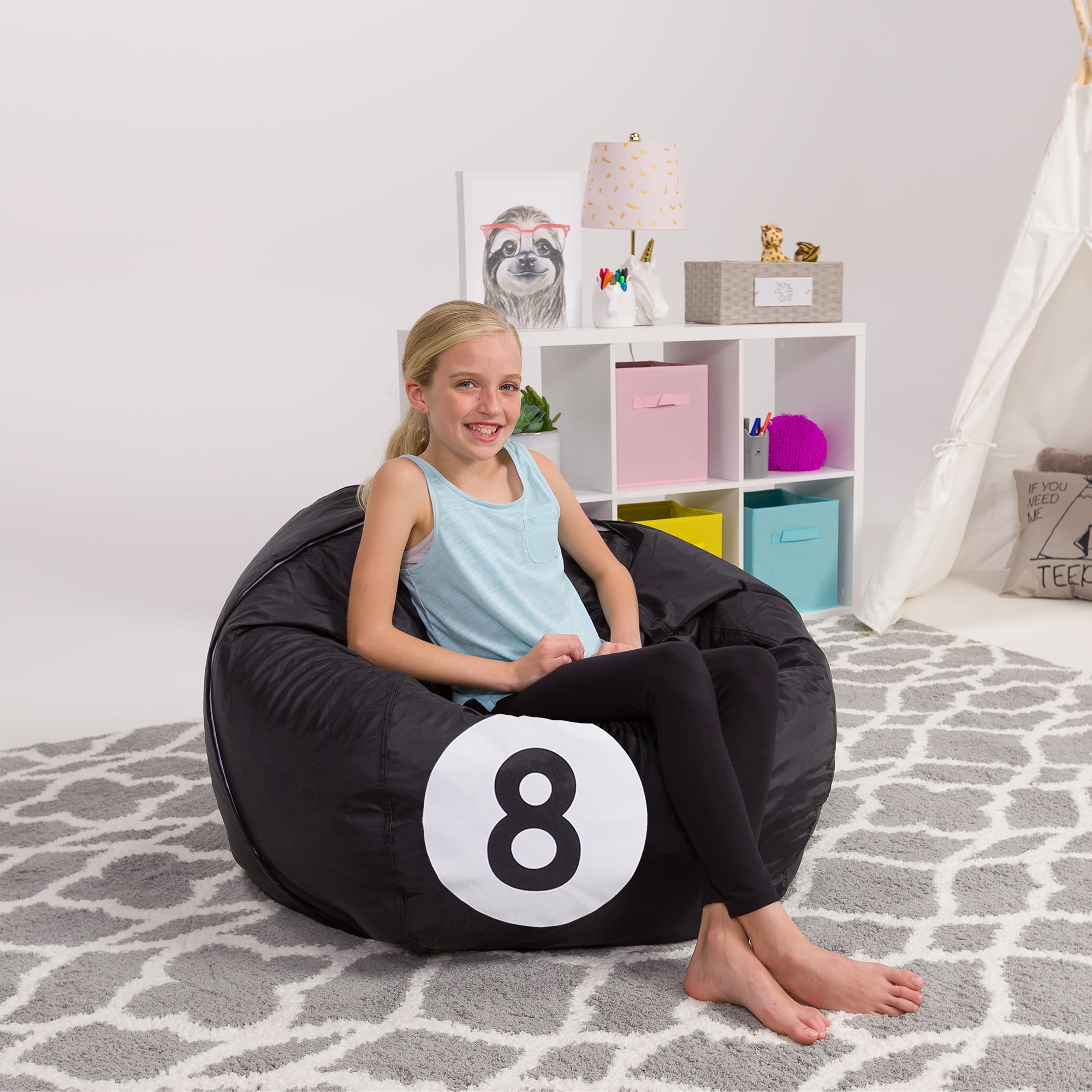 Posh Creations Bean Bag Stuffable Cover Only, Stuffed Animal Storage, Kids,Canvas, 4ft, Black 8-ball