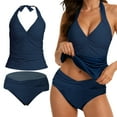 thumbnail image 4 of yueewhu Women's Two Piece Adjustable Straps Padded Tankini Bikini Set (Dark Blue, L), 4 of 5