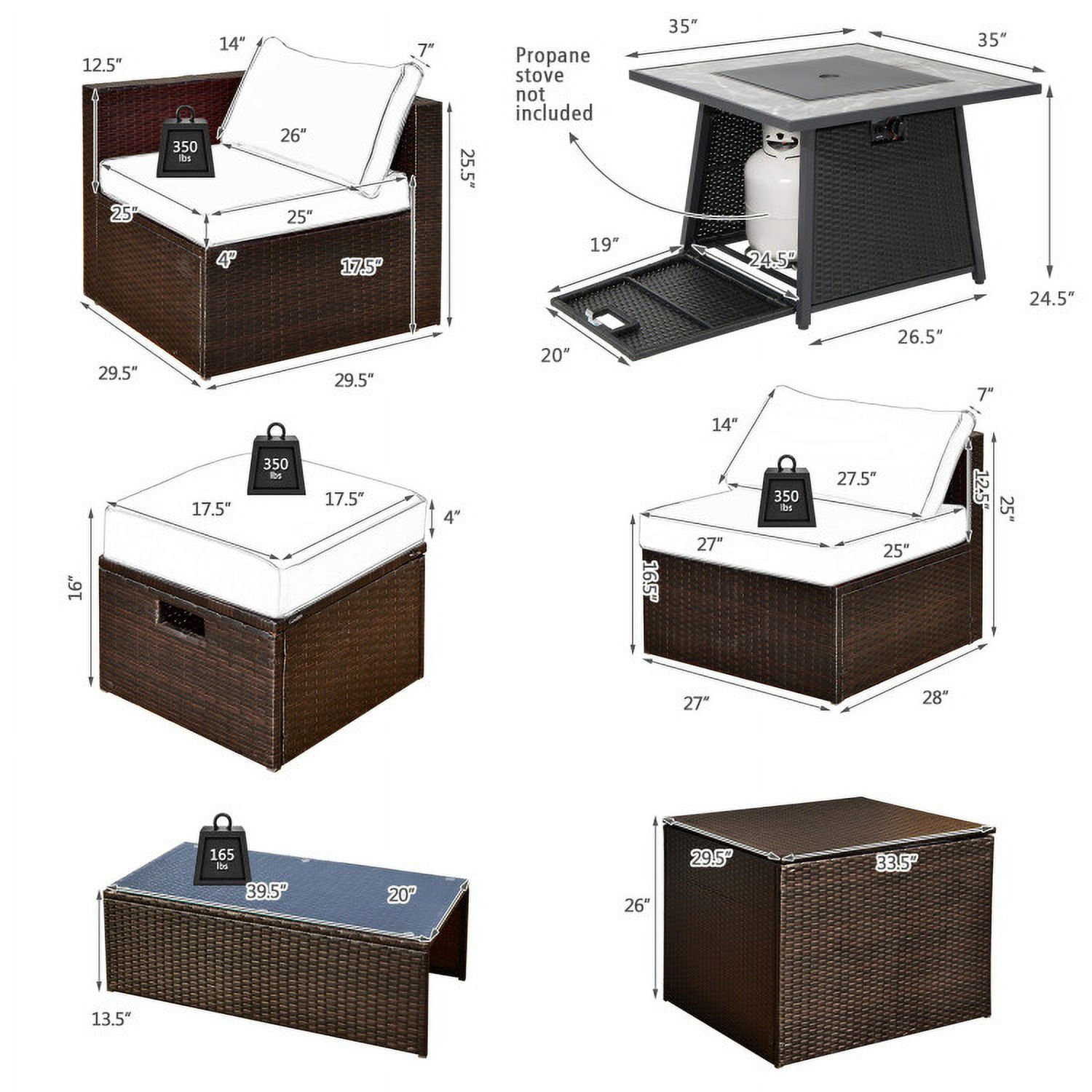 Aimee Lii 9 Pieces Patio PE Wicker Sectional Set with 50000 BTU Fire Pit Table, Outdoor Patio Set, Gray Aimee Lii 9 Pieces Patio PE Wicker Sectional Set with 50000 BTU Fire Pit Table, Outdoor Patio Set, Gray