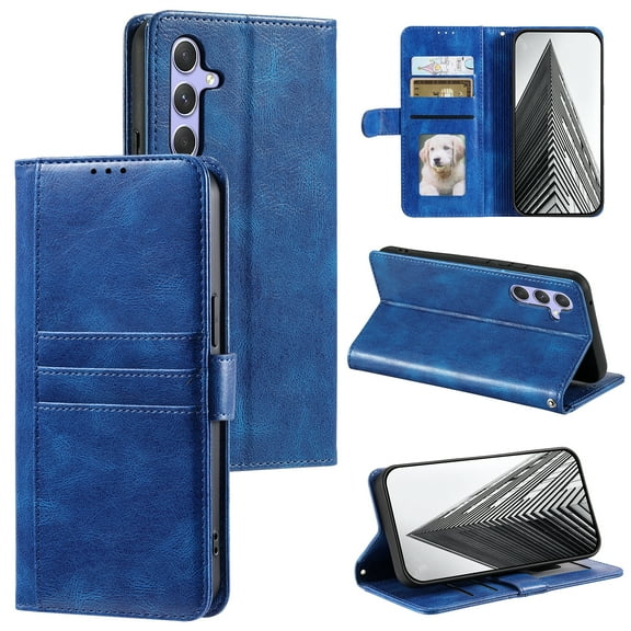 Allytechgroup Wallet Case for Samsung Galaxy A56 5G, RFID Blocking PU Leather Flip Bumper with Credit Card Slot & Kickstand Shockproof Back Cover for Samsung Galaxy A56 5G, Blue