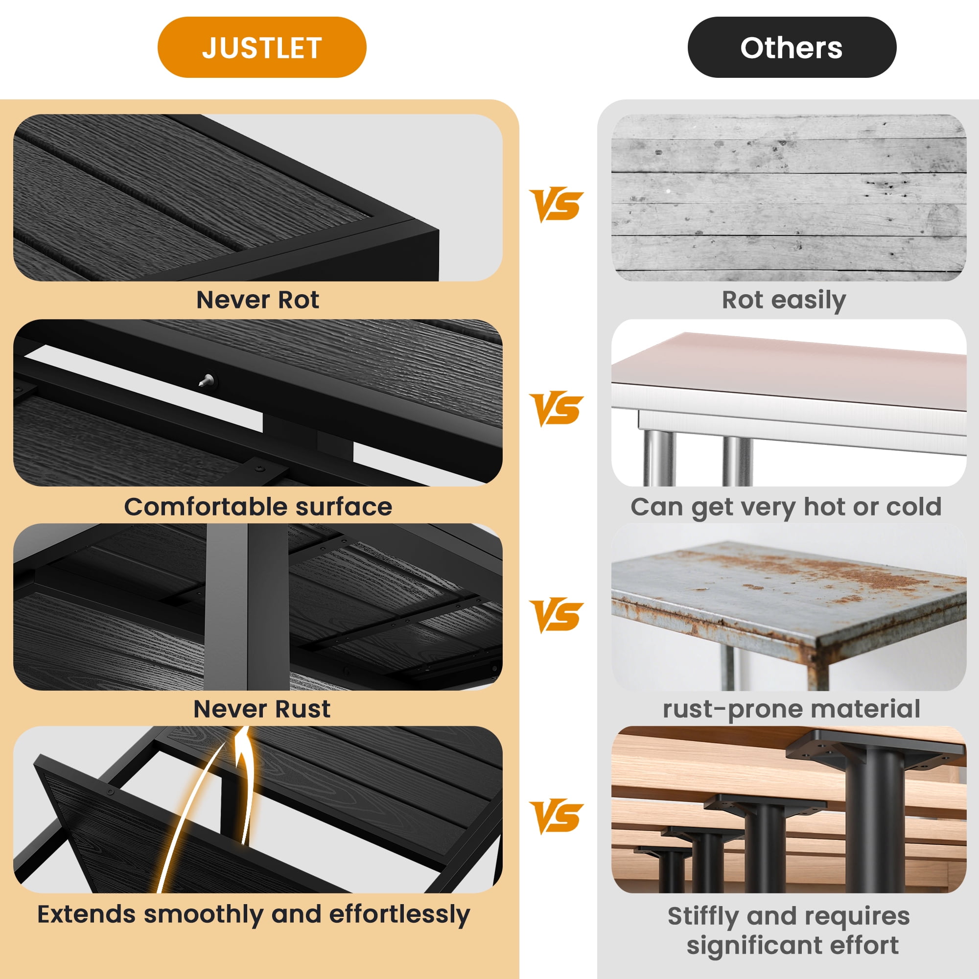 LOYALICE 9PC Expandable Outdoor Dining Set,Aluminum Expandable Patio Dining Table with 8 HDPE Chairs,Weather-Resistant Patio Furniture Set,Black