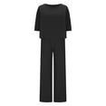 thumbnail image 6 of Women's Fall Cotton Linen Set - 3/4 Sleeve Crewneck Shirt + High Waist Wide Leg Pants | Summer Streetwear Outfit, 6 of 8