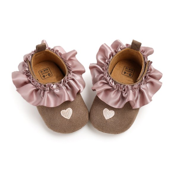 WAYUTE Toddler Girl Shoes Baby First Walking Shoes Soft Sole Lace Up Sneakers with Heart Embroidered for Infant Casual Daily Wear