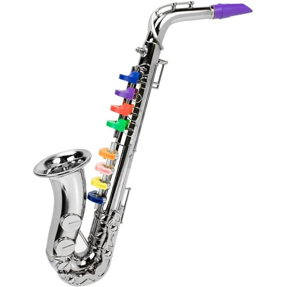 Saxophone Toy Musical Wind Instruments for Kids Metallic Silver Saxophone Children Preschool Musical Instrument with