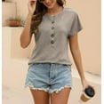 thumbnail image 6 of Womens Batwing Sleeve Tshirts Crew Neck Short Sleeve Buttons Tops Tee Basic Summer Blouse Loose Fit, 6 of 9