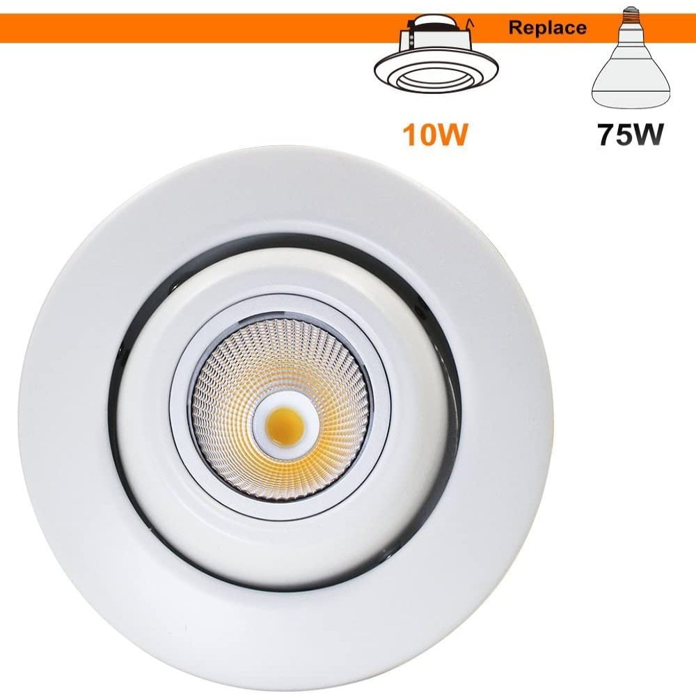 Directional Retrofit Downlight 75W Equivalent Energy Star Sun & Star 10W 4-inch Dimmable Gimbal LED Recessed Lighting Fixture 90+ High CRI UL-Classified 5000K Daylight 