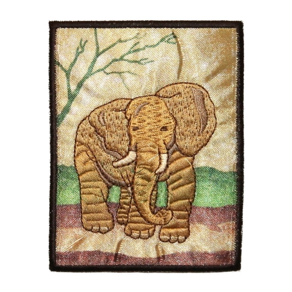 ID 0765 Elephant Picture Patch Zoo Scene Badge Embroidered Iron On Applique