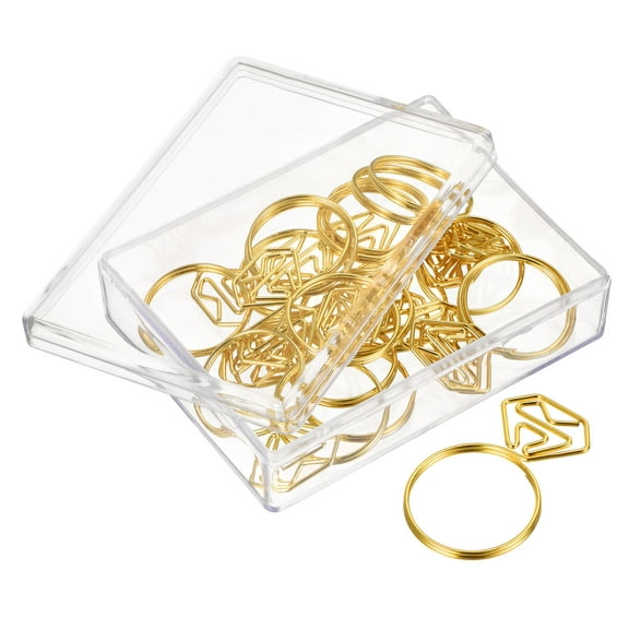 Paper Clips Diamond Ring Shape with Box Gold Tone for Organize Office Home, 20 pieces