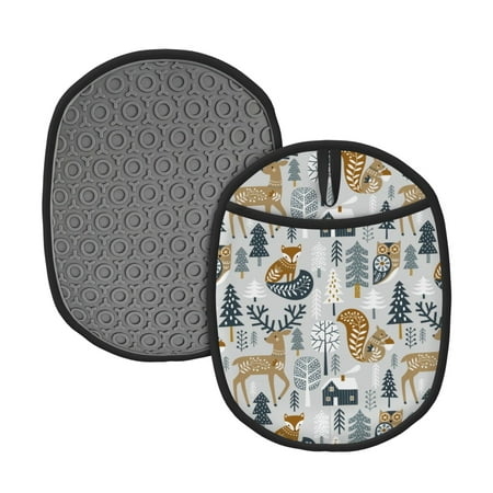 

Sikiie Winter Forest Animals Silicone Pot Holders Oven Mitts Heat Resistant Hot Pads Non Slip Pot Holder for Kitchen Baking and Cooking 9.4 x 7.5 Inches