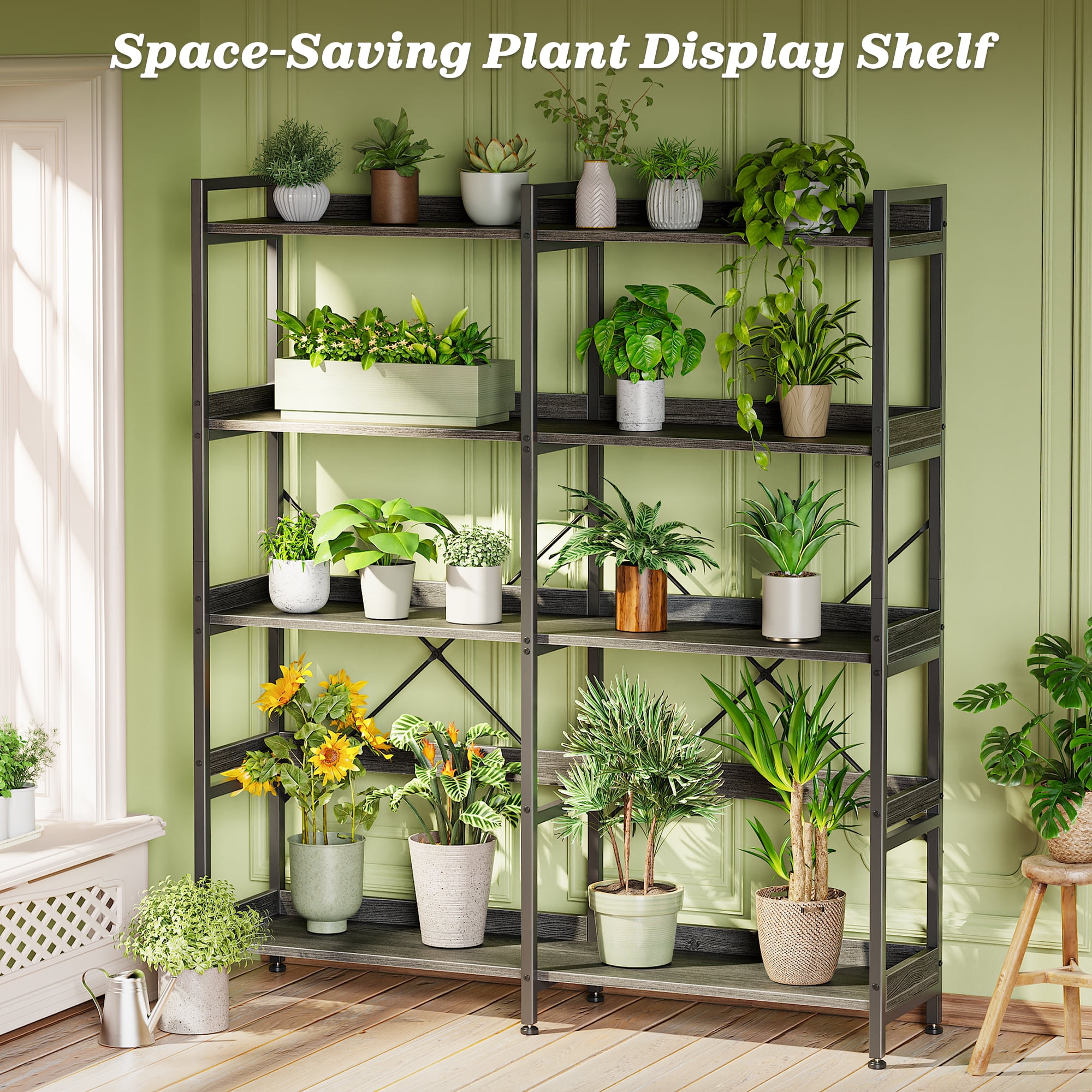 Amadwell 5-Tier Bookshelf with 10 Open Shelves, 47" Freestanding Bookcase, Sturdy Metal Frame, for Living Room, Gray