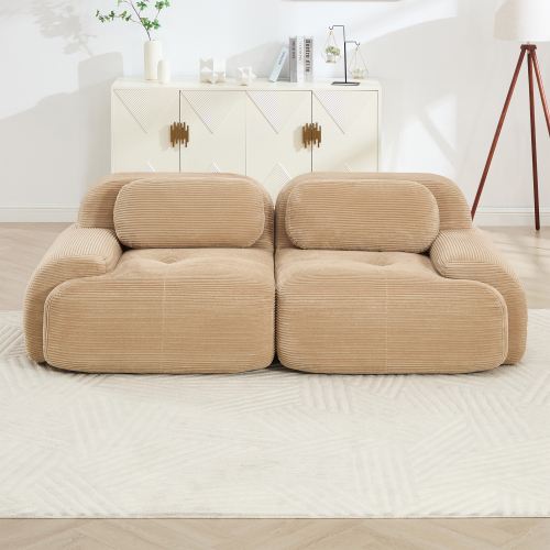82" Modular Loveseat Sofa - Luxury Corduroy Fabric, Separable Design, Curved Armrests, Anti-Slip Base, High-Resilience Sponge, for Living Room, Bedroom, Audiovisual Room, Camel