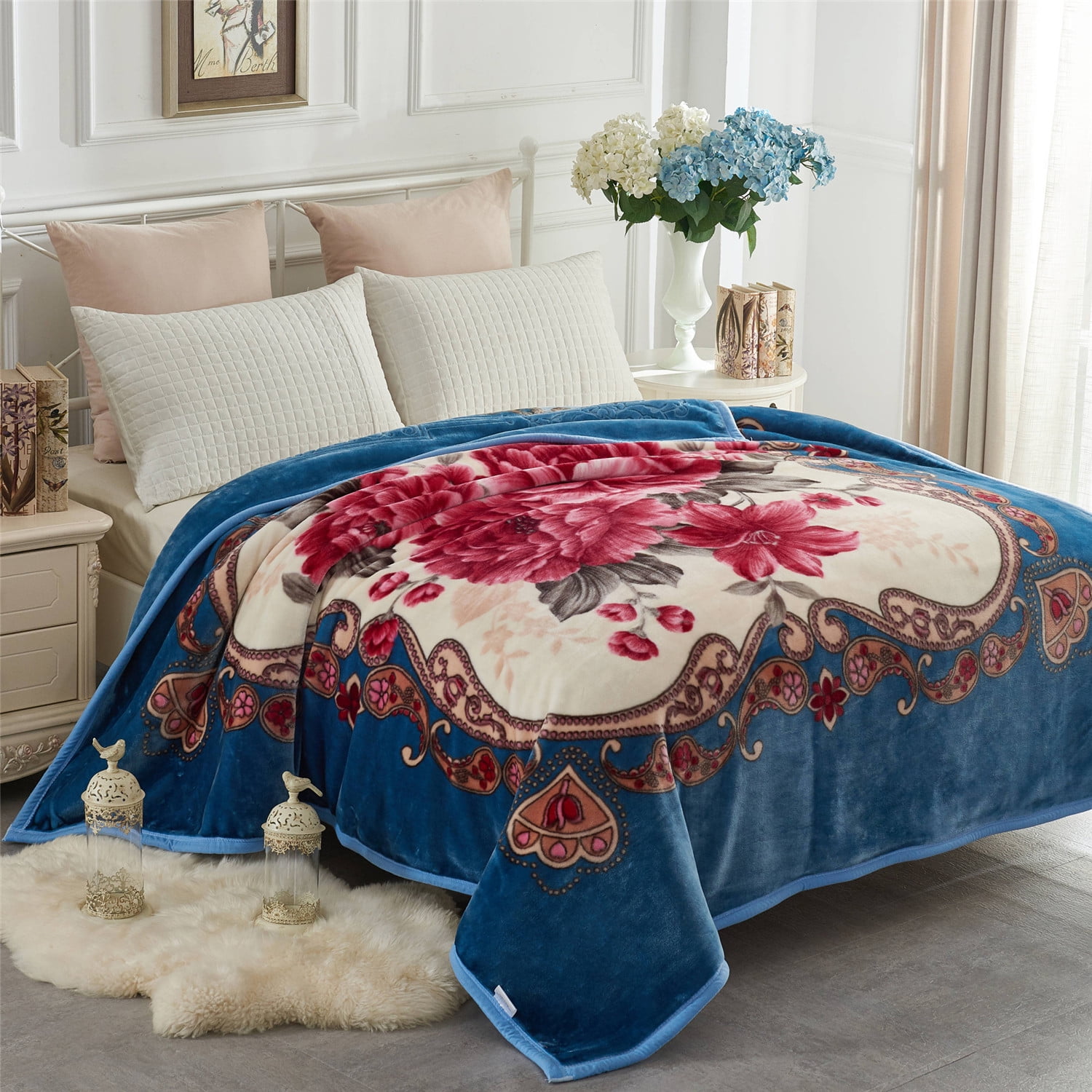 Lovely Canterbury Roses Bedspread Throw Quilted Comforter King Size 240 x 260 cm 