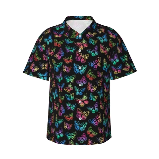 Fotbe Multicolored Butterflies Camisa Hawaiana para Hombre Unisex – Camisa Casual de Verano con Botones de Manga Corta de Algodón y Lino,Large
