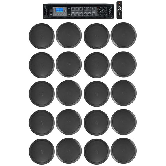 Rockville Commercial Receiver (20) 8" 2Way Black Ceiling Speakers 4 Hotel/Office