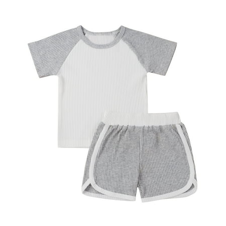 

Toddler Kids Suit Set Unisex Round Collar Short Sleeve Pullover+ Short Pants