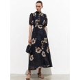 thumbnail image 5 of Black Floral Maxi Dress With Puff Sleeve, Pleated High Neck Chiffon For Spring Summer, 5 of 6