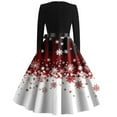 thumbnail image 4 of Christmas Dresses for Women Women's Vintage Classic Dress Long Sleeve Christmas Print Round Neck Swing Dress for Christmas Party,Watermelon Red,M, 4 of 5