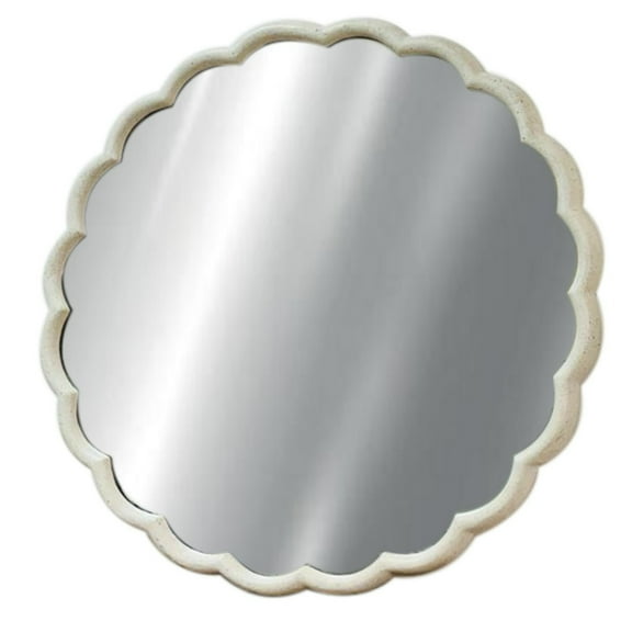 BIDK Home Large Curved Frame Round Wall Mirror - 31.5” - White