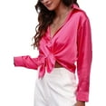 thumbnail image 3 of Voguele Women Shirts Long Sleeve Tops Lapel Neck Blouse Holiday Tunic Shirt Single Breasted Rose Red XL, 3 of 7