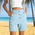 thumbnail image 2 of UVEASISHA Summer Bermuda Shorts for Women Straight Leg Side Stripe Shorts Loose Elastic Waist Short Pants Buttons Cuffed Pull-On Shorts with Pockets Light Blue M, 2 of 9