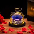 thumbnail image 2 of Rosa eterna en una elegante cúpula de cristal, con luz LED a base de pino, flor preservada, regalo navideño, decoración de mesa, rosa azul, 2 of 5