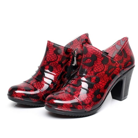 

Alueeu Women s Rain shoes Women s Rain Boots Pumps Thick Heel Short Tube Rain Boots Waterproof Water Shoe