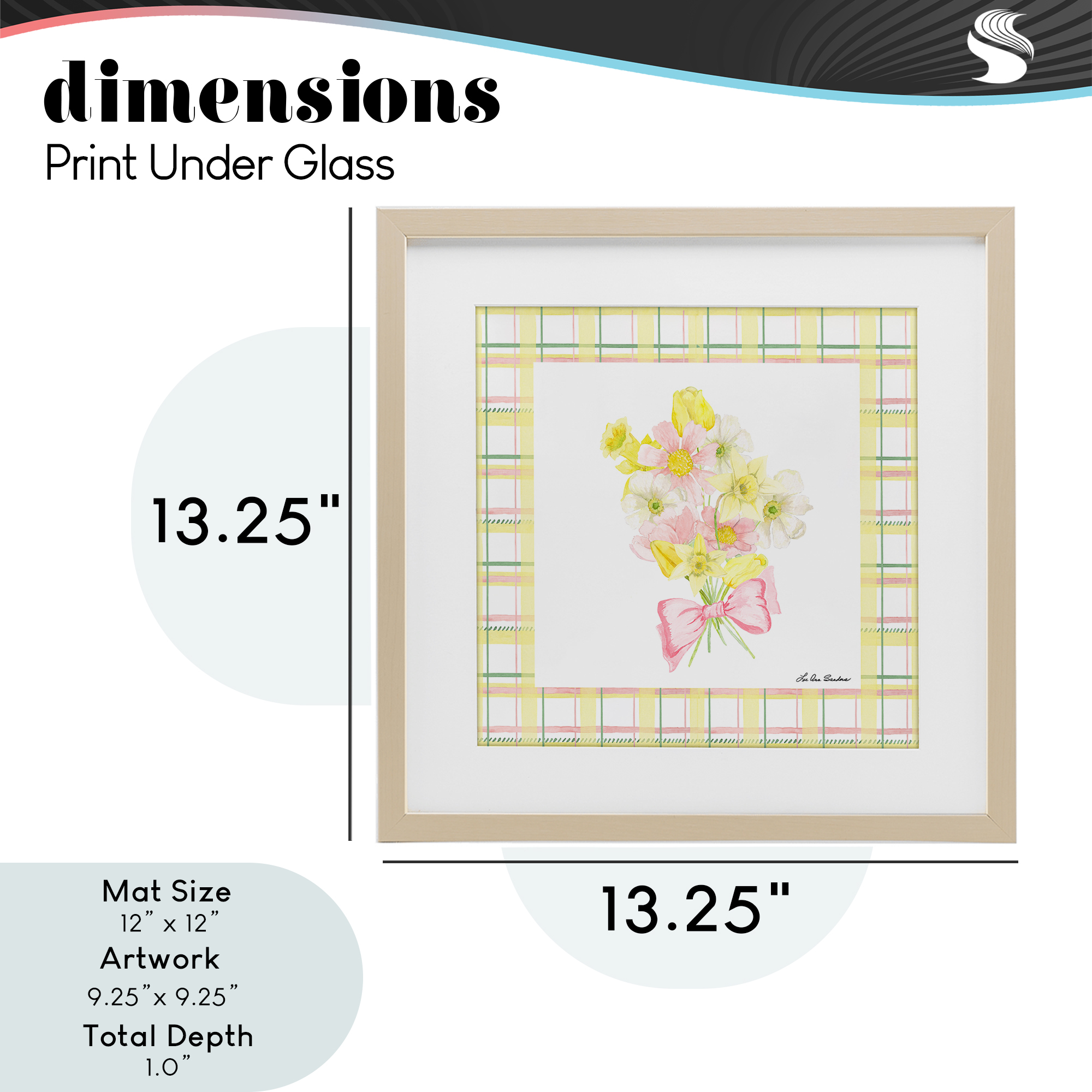 Spring Daffodils on Plaid Birch Framed Print Under Glass, design by Lee Ann Sanders