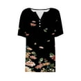thumbnail image 4 of DeHolifer T Shirt for Women Short Sleeve V Neck Button Floral Printed Loose Casual T Shirt Summer Fashion Tee Tops Black M, 4 of 4