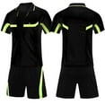 thumbnail image 2 of Sinleey Men's Soccer Referee Jersey Outfits Short Sleeve Pro Referee Shirts with Shorts Set Football Black XL, 2 of 7