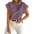 thumbnail image 3 of Women Summer Cap Sleeve Tank Top Crew Neck Solid Casual Basic Tee Shirt, 3 of 6