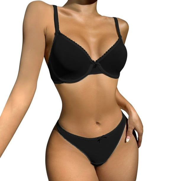 Gibobby Lencería sexy de mujer tanga Conjunto de ropa interior con anillo de decorado con para mujer (1 pieza de ropa interior + 1 pieza de ropa interior)(Negro M)