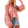 thumbnail image 1 of Pompotops Femmes V-Cou à Volants Lanterne Manche Épissage Solide Blouse Décontractée, 1 of 6