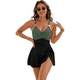 thumbnail image 2 of Traje de Baño de una Pieza para Mujer, Ajustado, Cruzado, Sin Espalda, Negro y Verde, Talla S, 2 of 6