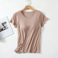 thumbnail image 2 of Women's Modal Solid color T-shirt with breast pad bra all-in-one short-sleeved pajamas Summer short-sleeved women's base shirt, 2 of 5
